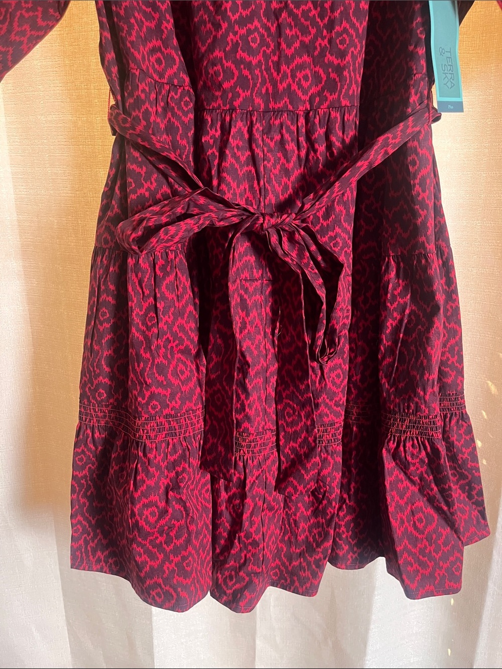 Women’s Terra & Sky Red Patterned Tie-Waist Dress - Picture 4 of 11